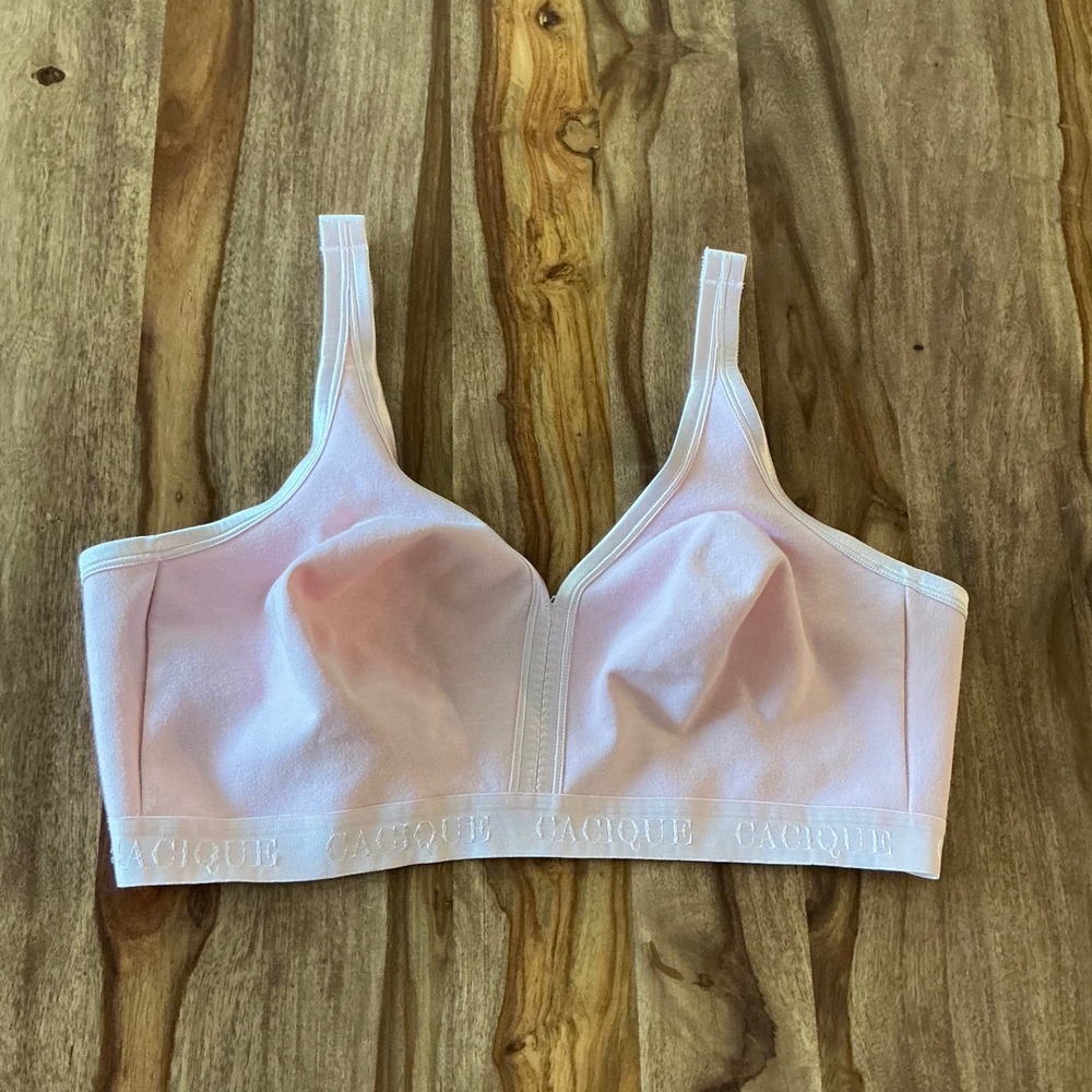 Cacique Womens‎ Light Pink Cotton Wireless Logo Band Bra 42DDD Non-Wired Comfort